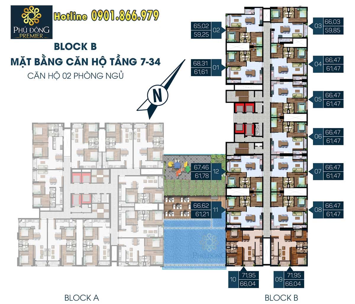 Mặt bằng căn hộ Phú Đông Premier mẫu 2 phòng ngủ Block B Mặt bằng căn hộ Phú Đông Premier mẫu 2 phòng ngủ Block B