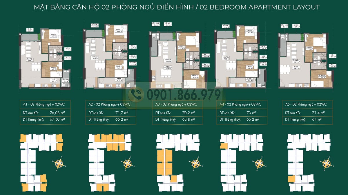 Mặt bằng các căn hộ mẫu Phú Đông Sky Garden