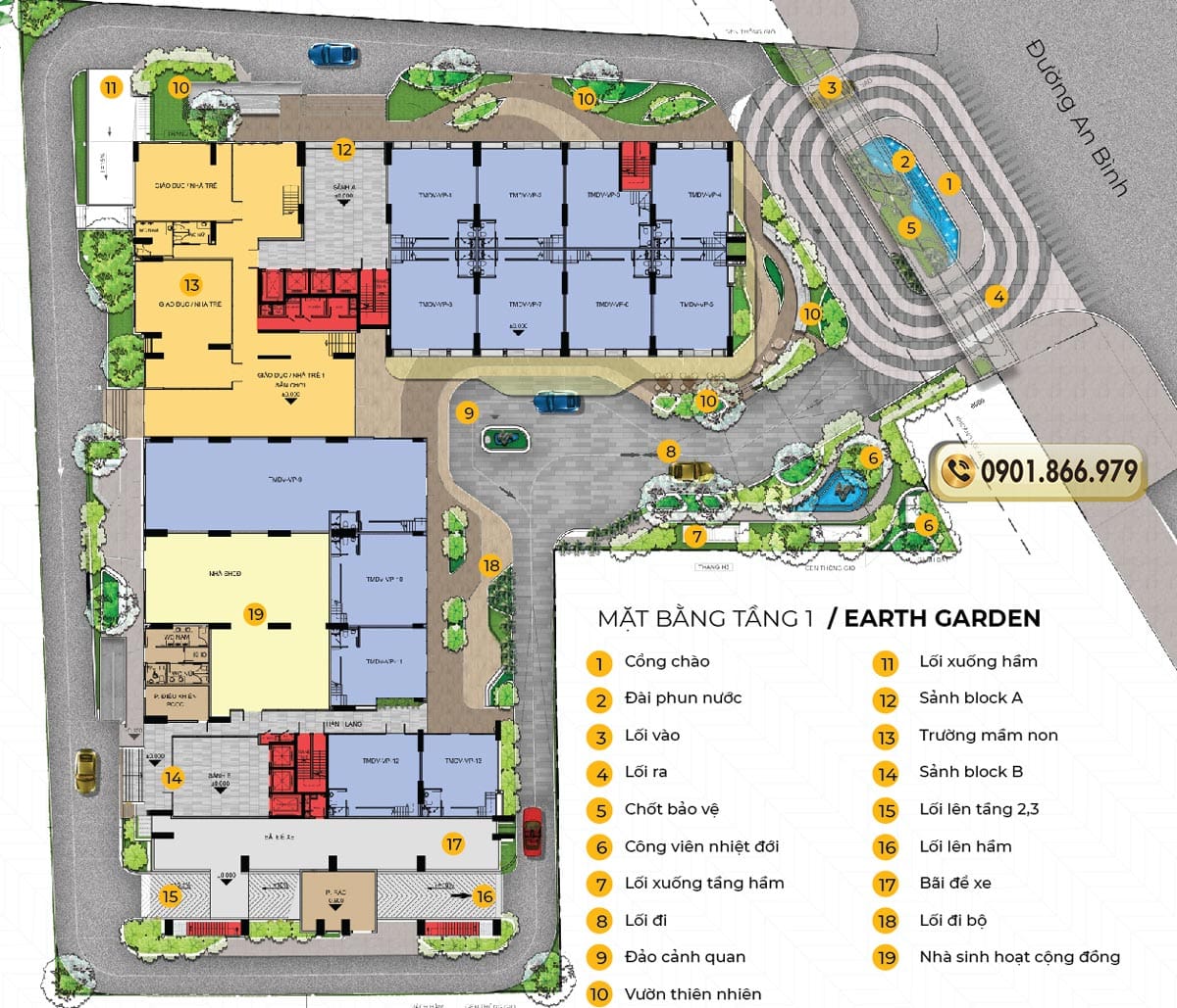 Mặt bằng tiện ích tầng trệt căn hộ Phú Đông Sky Garden