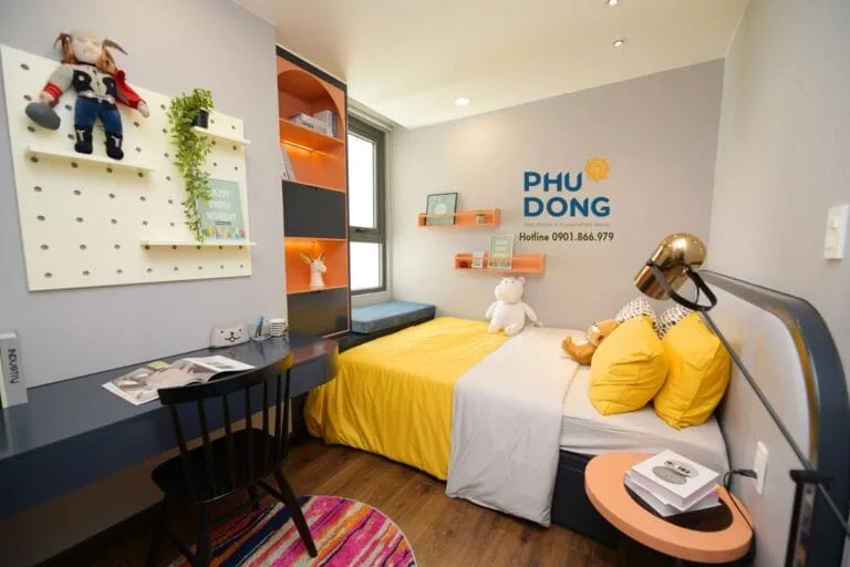Hình toàn cảnh phòng ngủ nhỏ của căn hộ Phú Đông Sky Garden