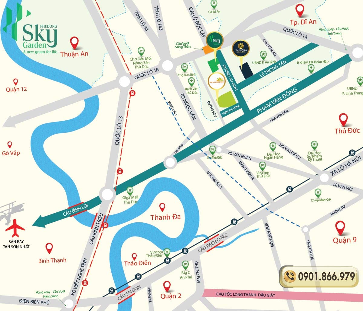 Bản đồ vị trí dự án căn hộ Phú Đông Sky Garden Bình Dương