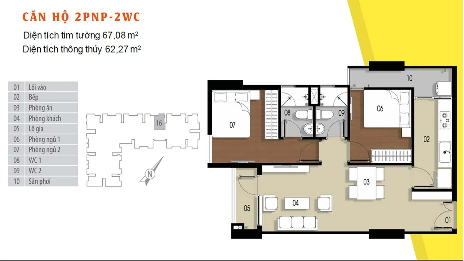 Layout thiết kế chi tiết căn hộ 67.08m² Him Lam Phú Đông.