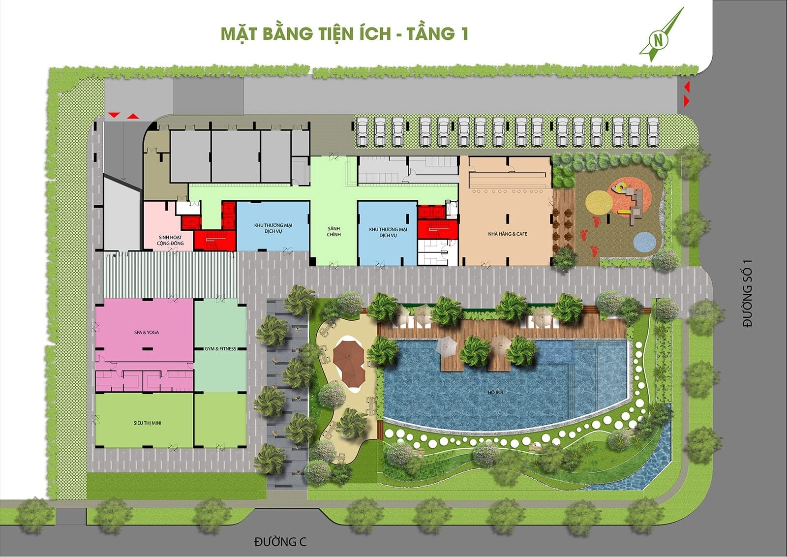 Mặt bằng thiết kế chi tiết tầng 1 Him Lam Phú Đông. Mặt bằng thiết kế chi tiết tầng 1 Him Lam Phú Đông.