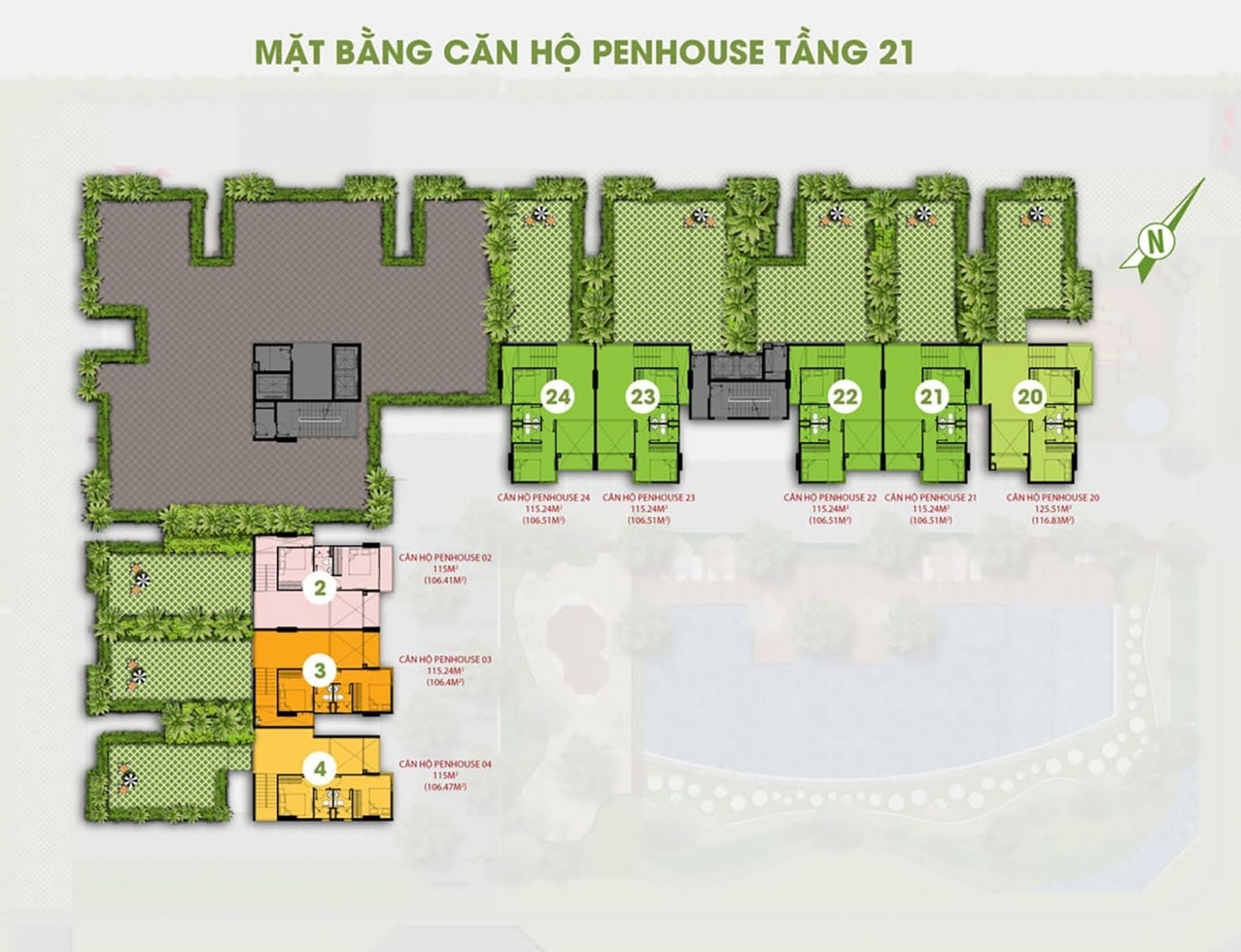 Mặt bằng thiết kế chi tiết tầng 21 (Penthouse) Him Lam Phú Đông. Mặt bằng thiết kế chi tiết tầng 21 (Penthouse) Him Lam Phú Đông.