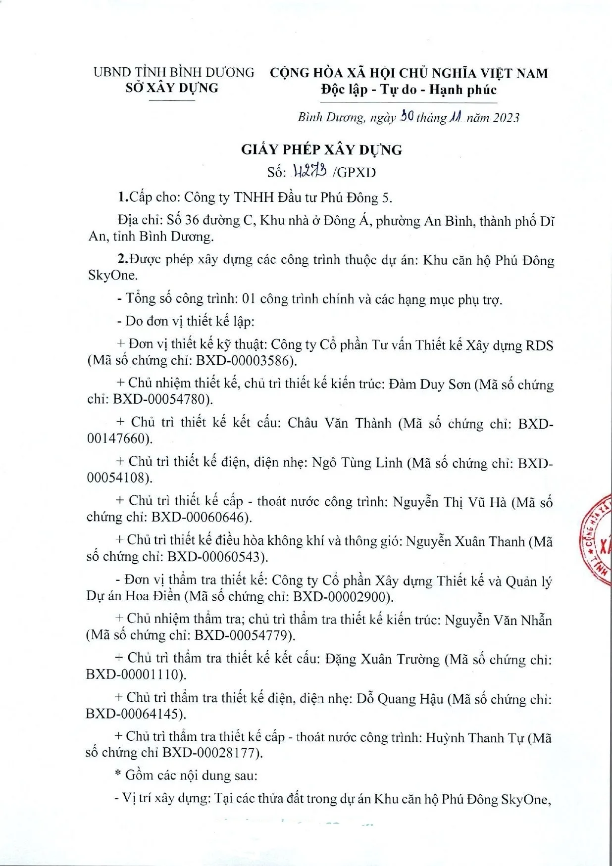 Giấy phép xây dựng 4723 Phú Đông SkyOne