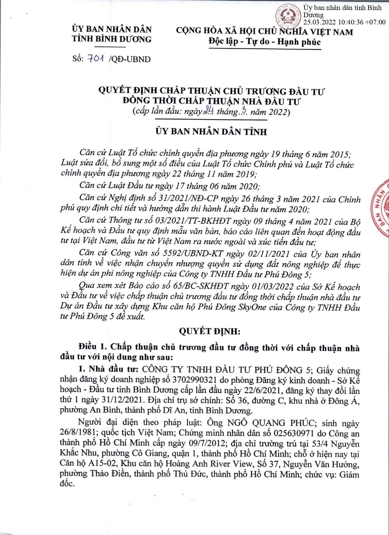 Chấp thuận chủ trương đầu tư Phú Đông SkyOne