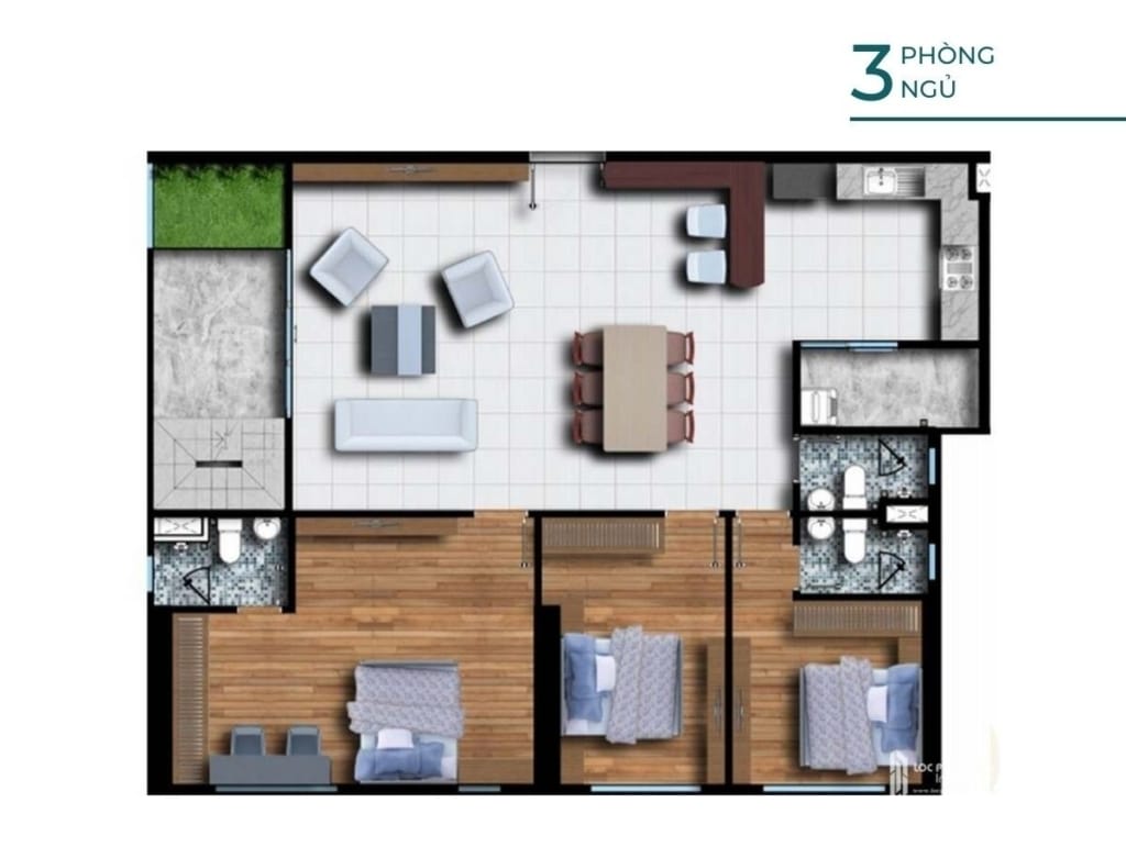 Layout Penhouse 3 phòng ngủ – 3 nhà vệ sinh, 137 – 139m2