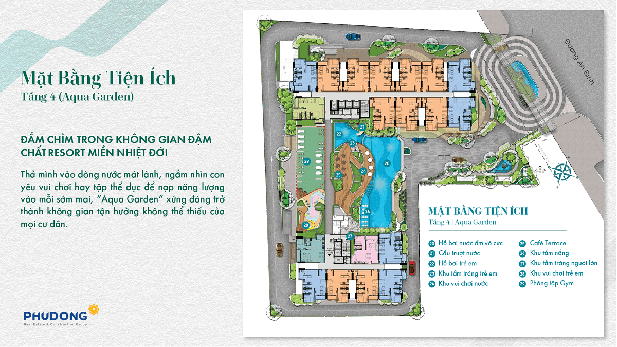 Mặt bằng tiện ích tầng 4 Aqua Garden dự án Phú Đông Sky Garden
