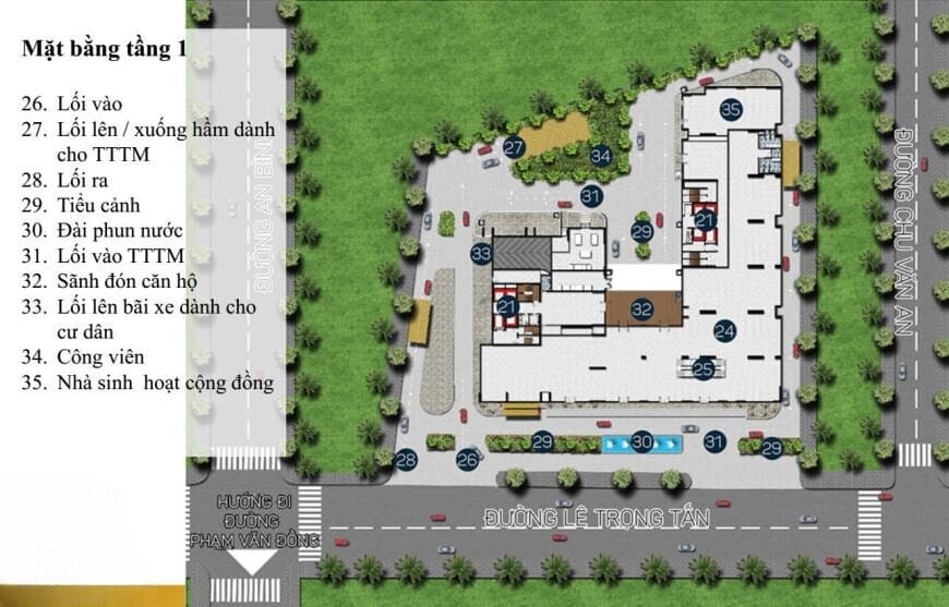 Mặt bằng tầng 1 dự án căn hộ Phú Đông Premier