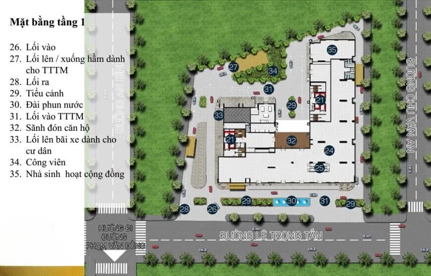 Mặt bằng tầng 1 dự án căn hộ Phú Đông Premier