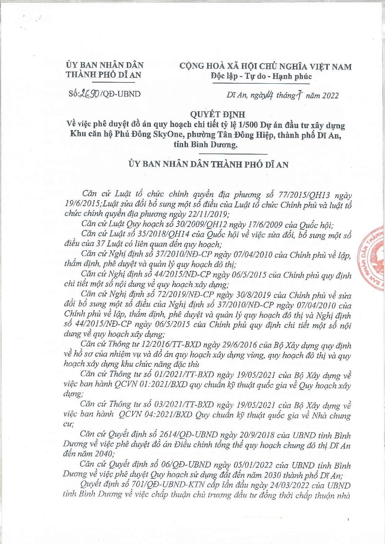 Phê duyệt quy hoạch 1/500 Phú Đông SkyOne